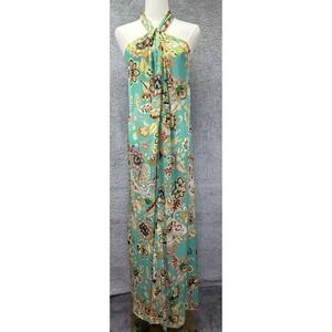 Zara Watercolor Halter Maxi Dress Size XS Blue Floral Romantic Whimsy Fairy